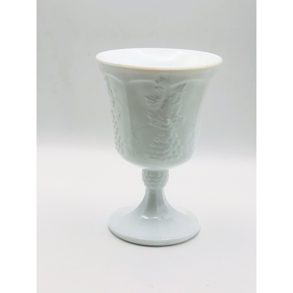 Westmoreland Milk Glass Goblet Paneled Grape Pattern White Embossed Wine‎ Water